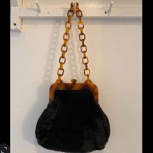 Topshop fur purse with tortoise clasp
